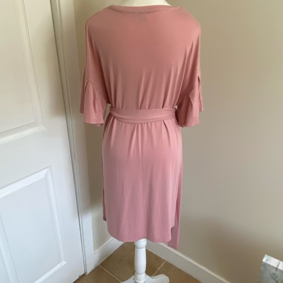 Pink Dusty Rose Soft Jersey Stretch Ruffled drop sleeve midi dress. Sz M - Picture 3 of 12